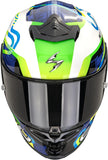 Casco Integrale Per Moto Scorpion Exo Exo-R1 Evo Ii Air Ultra Tct Bianco Blu Verde Cornering Taglia M