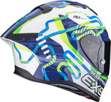 Casco Integrale Per Moto Scorpion Exo Exo-R1 Evo Ii Air Ultra Tct Bianco Blu Verde Cornering Taglia M