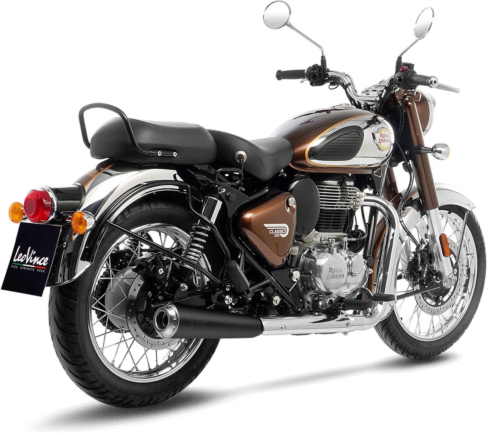 Terminale Di Scarico Con Omologazione Suono Classic Racer Acciaio Nero Fondello Acciaio - Leovince Compatibile Con Royal Enfield Meteor 350 (2021-2024)