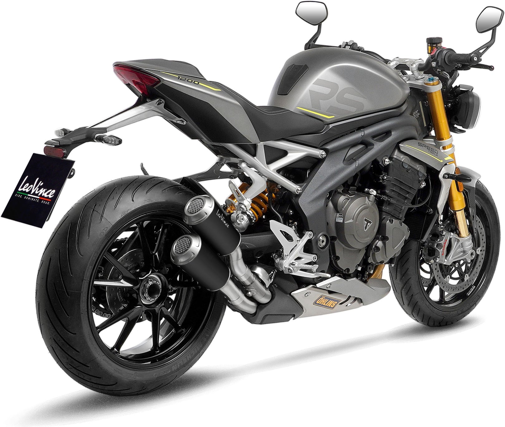 Dual Exhaust System With Sound Certification Lv-10 Steel Black Stainless Steel End Cap - Leovince Compatible With Triumph Speed Triple 1200 Rr - Rs - Rx (2025-2026)