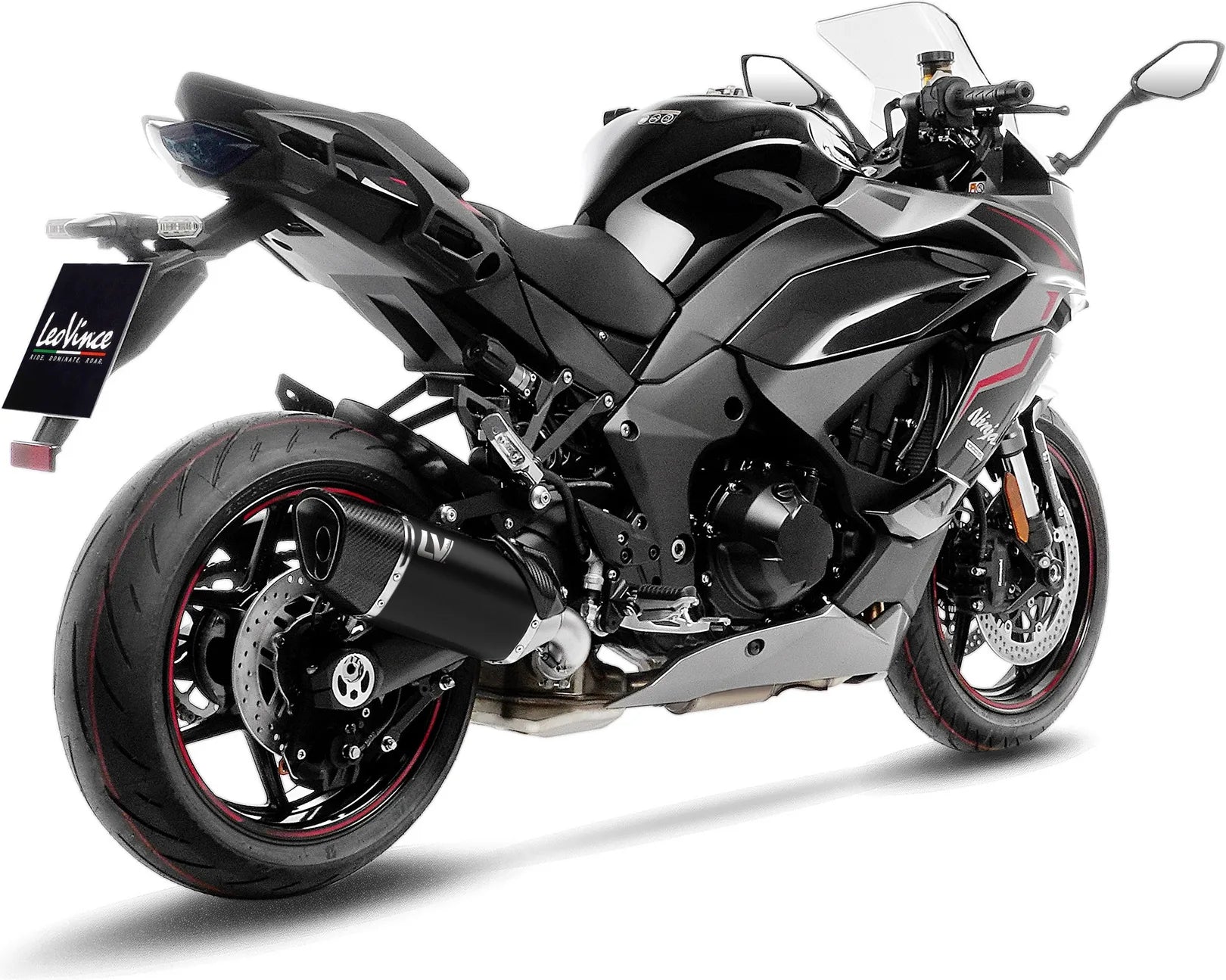 Terminale Di Scarico Senza Omologazione Suono Lv-14 R Acciaio Nero Fondello Carbonio - Leovince Compatibile Con Kawasaki Ninja 1100 Sx Tourer (2025-2026)