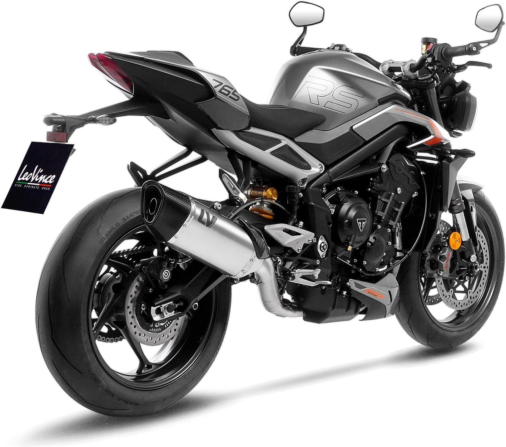 Complete Exhaust System Without Catalytic Converter And Without Sound Certification Lv-14 R Stainless Steel Carbon Fiber End Cap - Leovince Compatible With Triumph Street Triple 765 R - Rs (2023-2024)