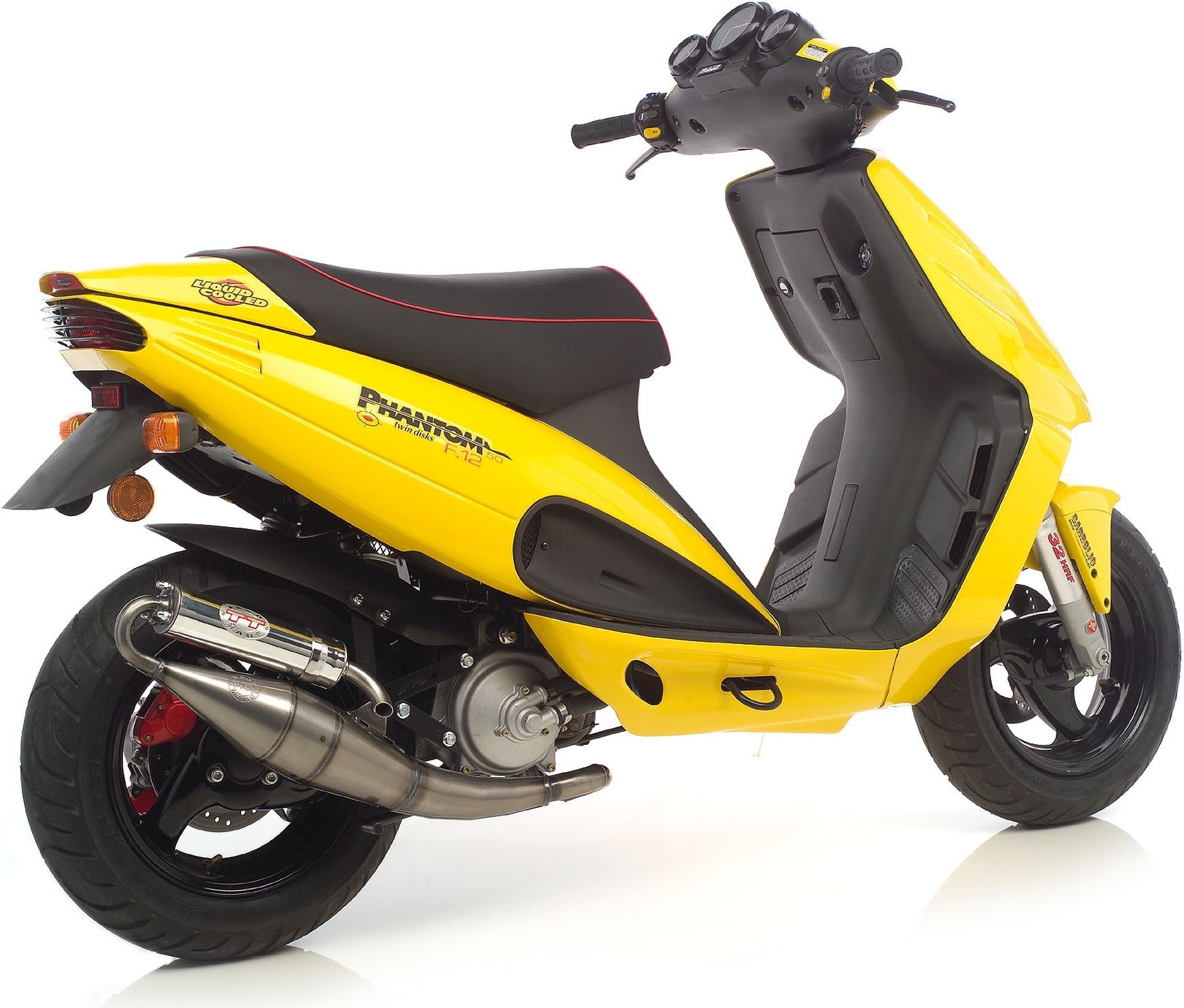 Complete Catalytic Exhaust System With Sound Certification Hand Made Tt Aluminum - Leovince Compatible With Malaguti F12 Phantom Air - Liquid (1994-1998)
