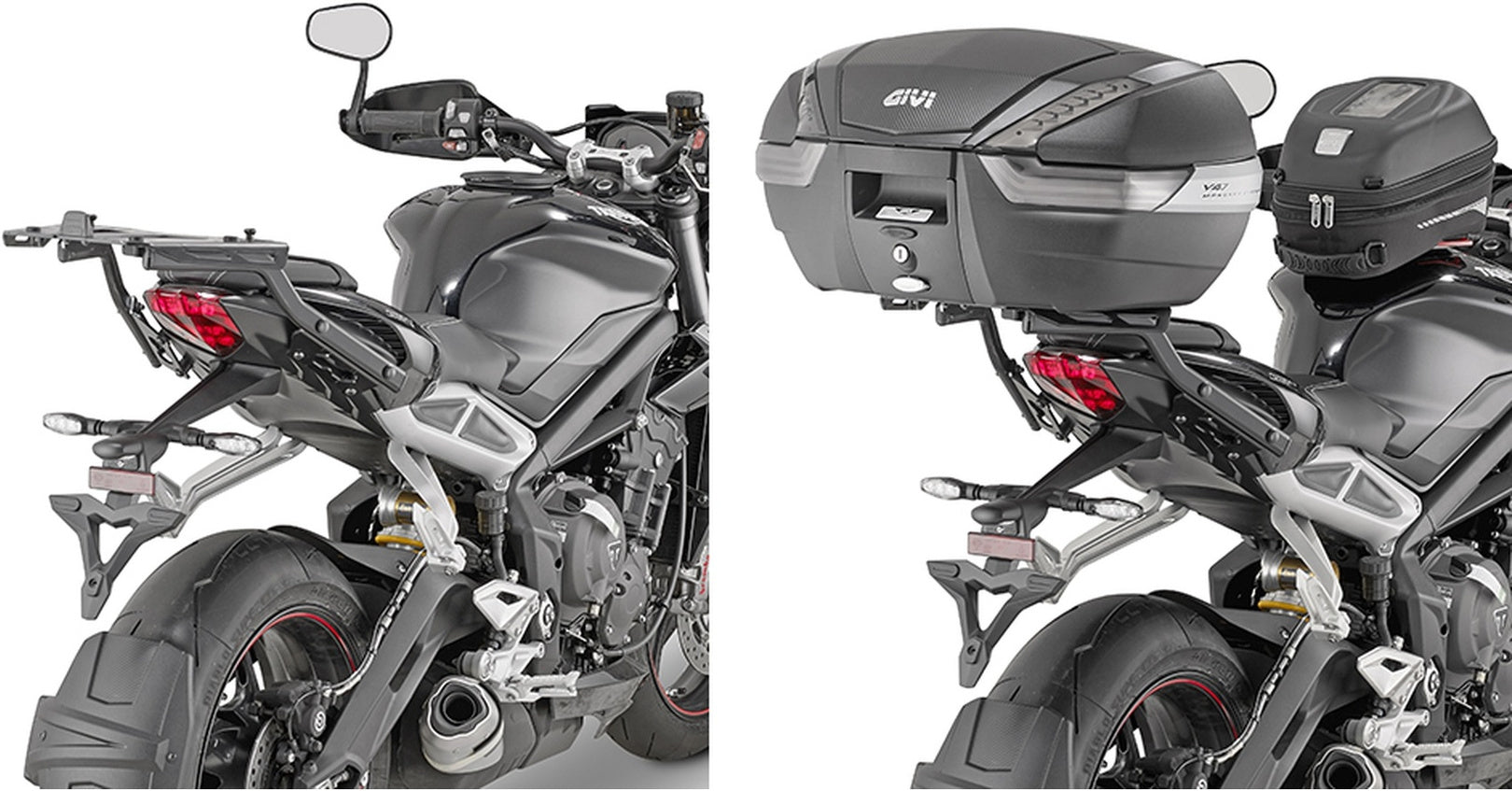 Monokey Trekker Outback Evo Smart Black Aluminium Top Case - 42 Lt Trekker Outback Evo Smart Aluminium - Givi Compatible With Triumph Street Triple 765 (2017-2019)