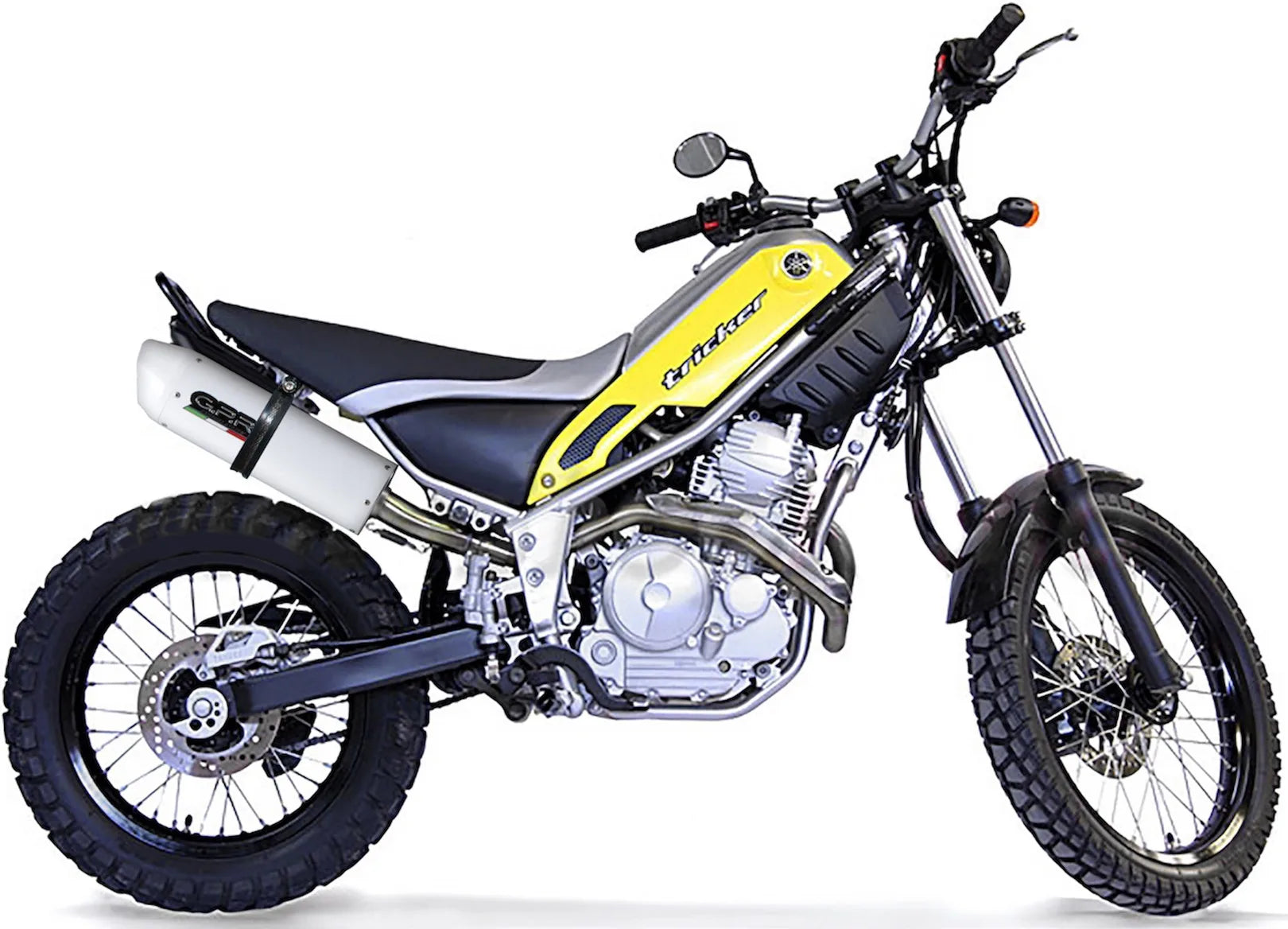 Impianto Di Scarico Completo Non Catalizzato E Con Omologazione Suono Albus Ceramic Alluminio Bianco - Gpr Compatibile Con Yamaha Tricker 250 (2005-2008)
