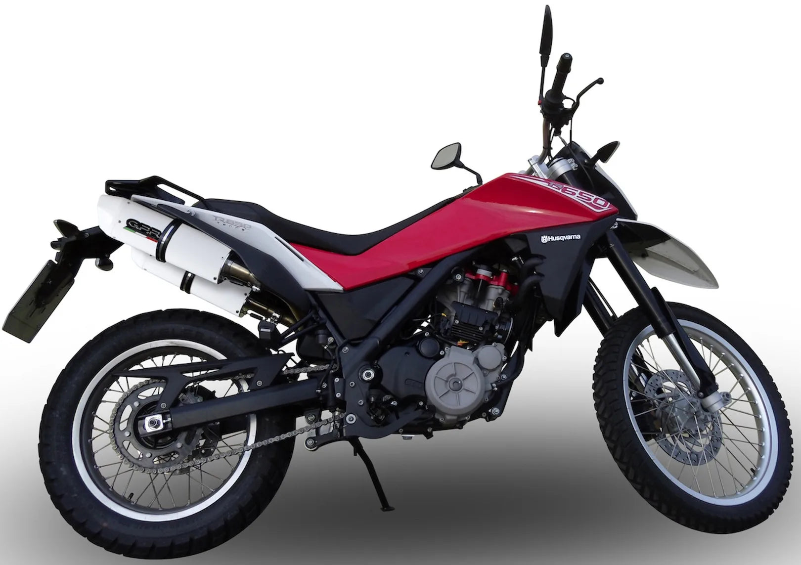 Impianto Di Scarico Completo Catalizzato E Con Omologazione Suono Albus Ceramic Alluminio Bianco - Gpr Compatibile Con Husqvarna Tr 650 Terra - Strada (2013-2015)