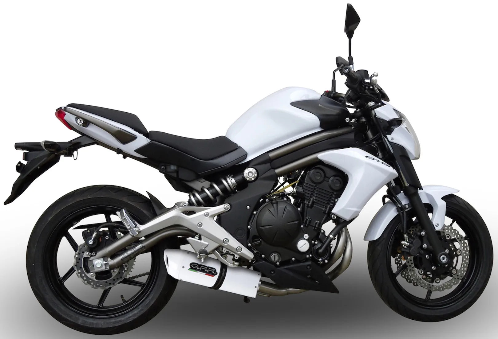 Terminale Di Scarico Catalizzato E Con Omologazione Suono Albus Ceramic Alluminio Bianco - Gpr Compatibile Con Kawasaki Er-6 F (2005-2011)
