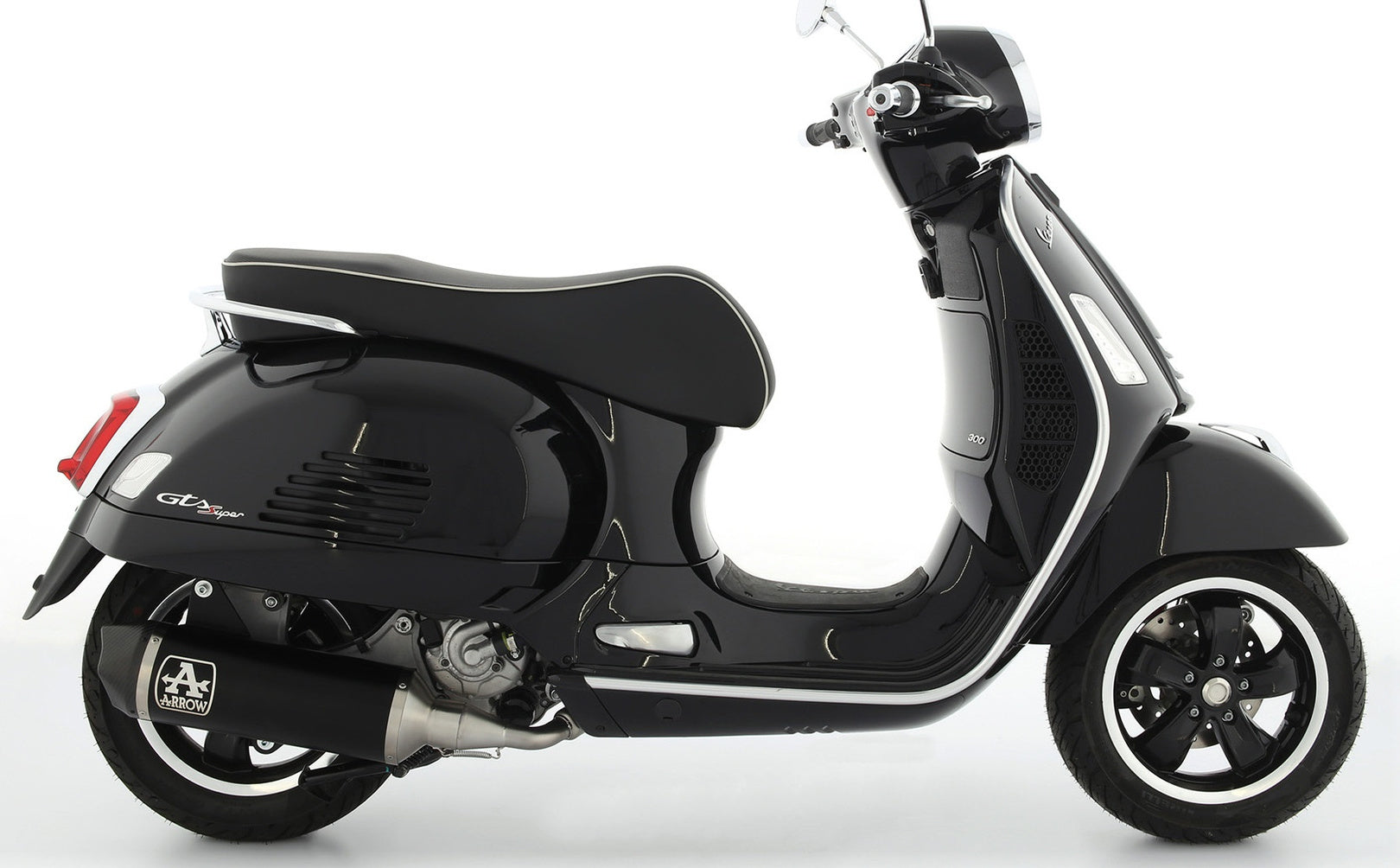 Complete Non-Catalytic Exhaust System With Sound Certification Race-Tech Black Aluminium Carbon - Arrow Special Parts Compatible With Piaggio Vespa Gts 300 (2021-2024)