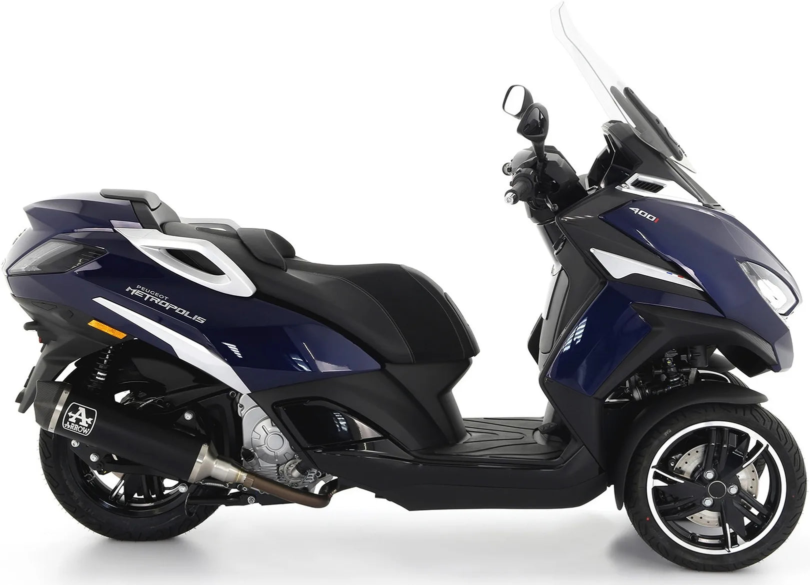 Terminale Di Scarico Non Catalizzato E Con Omologazione Suono Urban Alluminio Nero Carbonio - Arrow Special Parts Compatibile Con Peugeot Metropolis 400 (2017-2021)