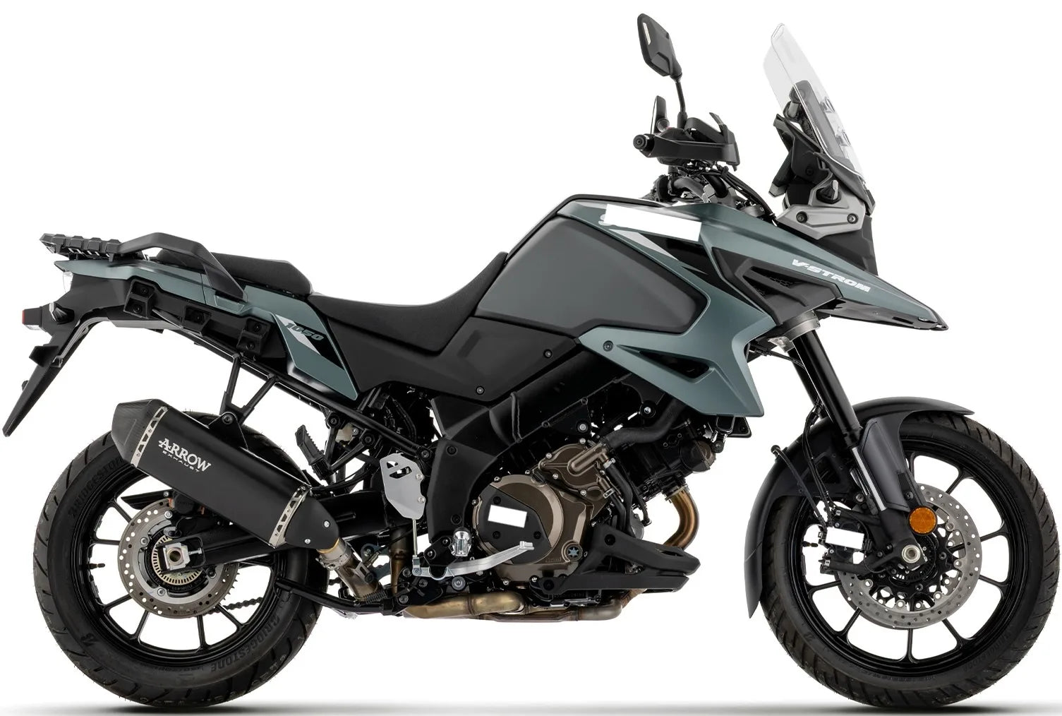 Terminale Di Scarico Con Omologazione Suono Explorer Alluminio Nero Fondello Carby - Arrow Special Parts Compatibile Con Suzuki V-Strom 1050 (2025-2026)