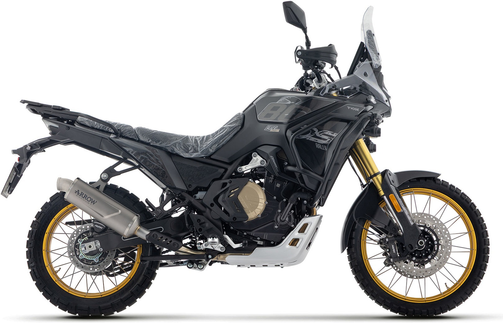 Complete Non-Catalytic Exhaust System With Sound Certification Indy-Race Evo Black Aluminium Carby End Cap - Arrow Special Parts Compatible With Voge Valico 800 Dsx Rally (2025-2026)