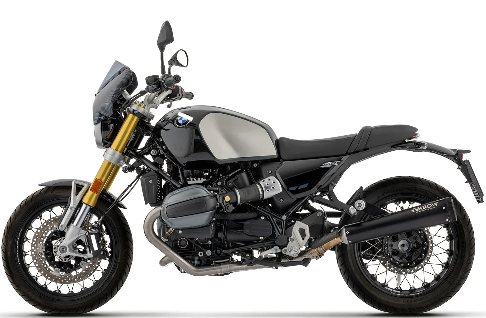 Impianto Di Scarico Completo Non Catalizzato E Con Omologazione Suono Rebel Alluminio Nero - Arrow Special Parts Compatibile Con Bmw R12 Nine T (2024-2026)