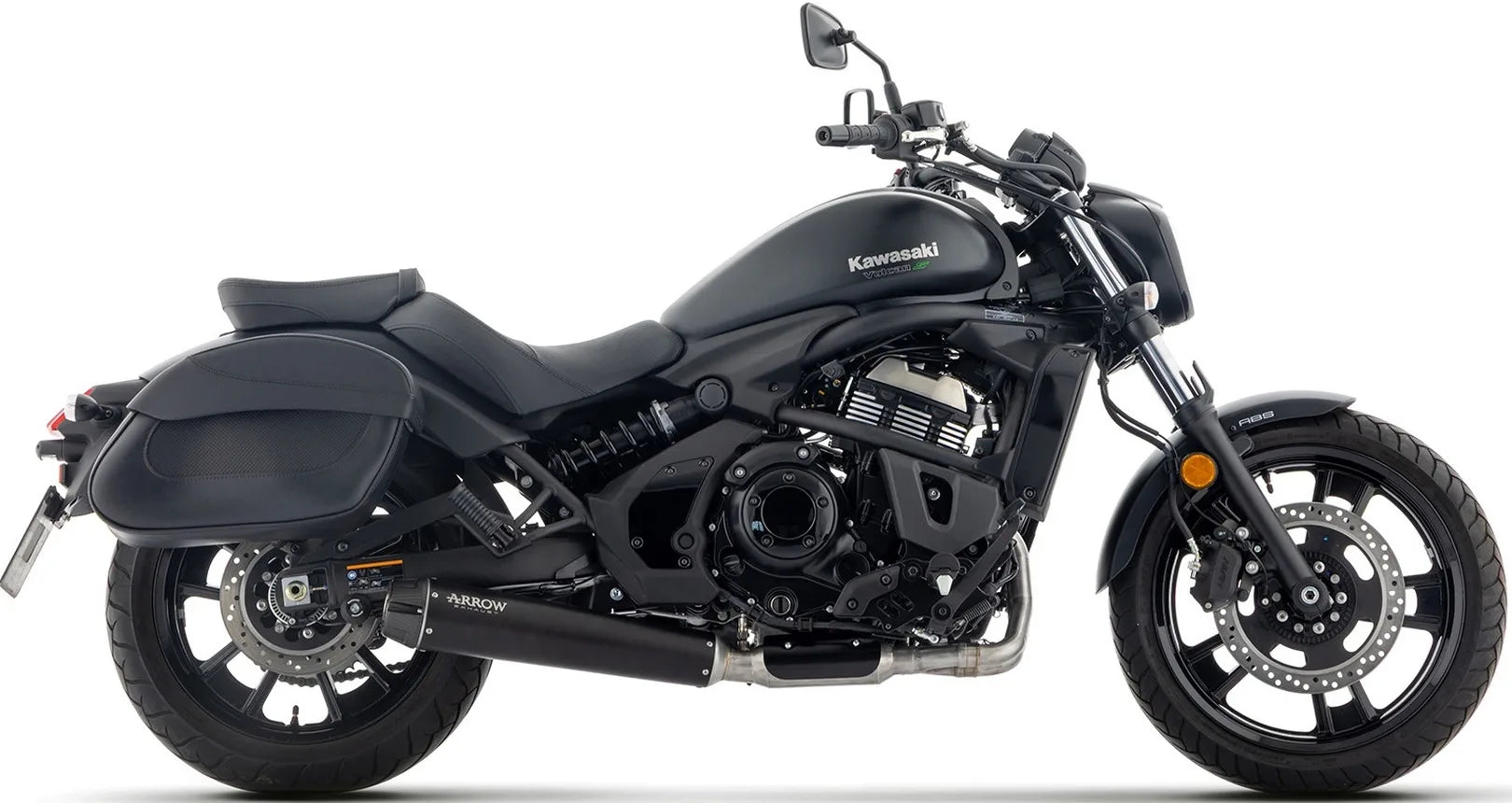 Impianto Di Scarico Completo Non Catalizzato E Con Omologazione Suono Rebel Inox Nero Fondello Alluminio Nero - Arrow Special Parts Compatibile Con Kawasaki Vulcan 650 S (2025-2026)