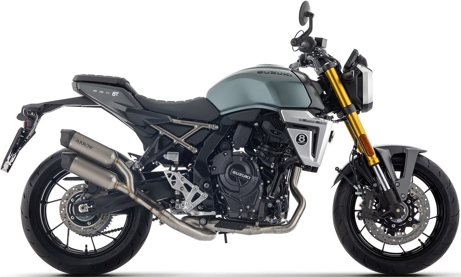 Complete Catalytic Exhaust System With Sound Certification Round Titanium Carby End Cap - Arrow Special Parts Compatible With Suzuki Gsx 8T (2025-2026)