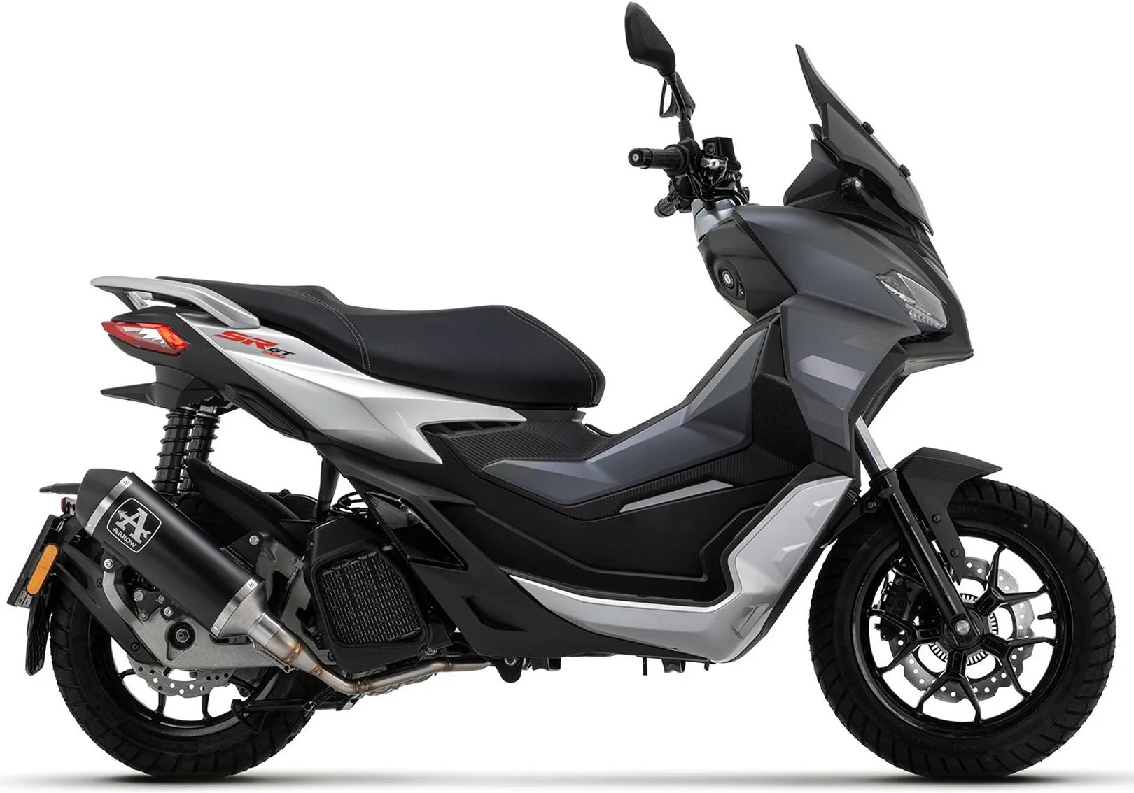 Impianto Di Scarico Completo Catalizzato E Con Omologazione Suono Urban Alluminio Nero Acciaio Nero - Arrow Special Parts Compatibile Con Aprilia Sr 200 Gt (2022-2024)