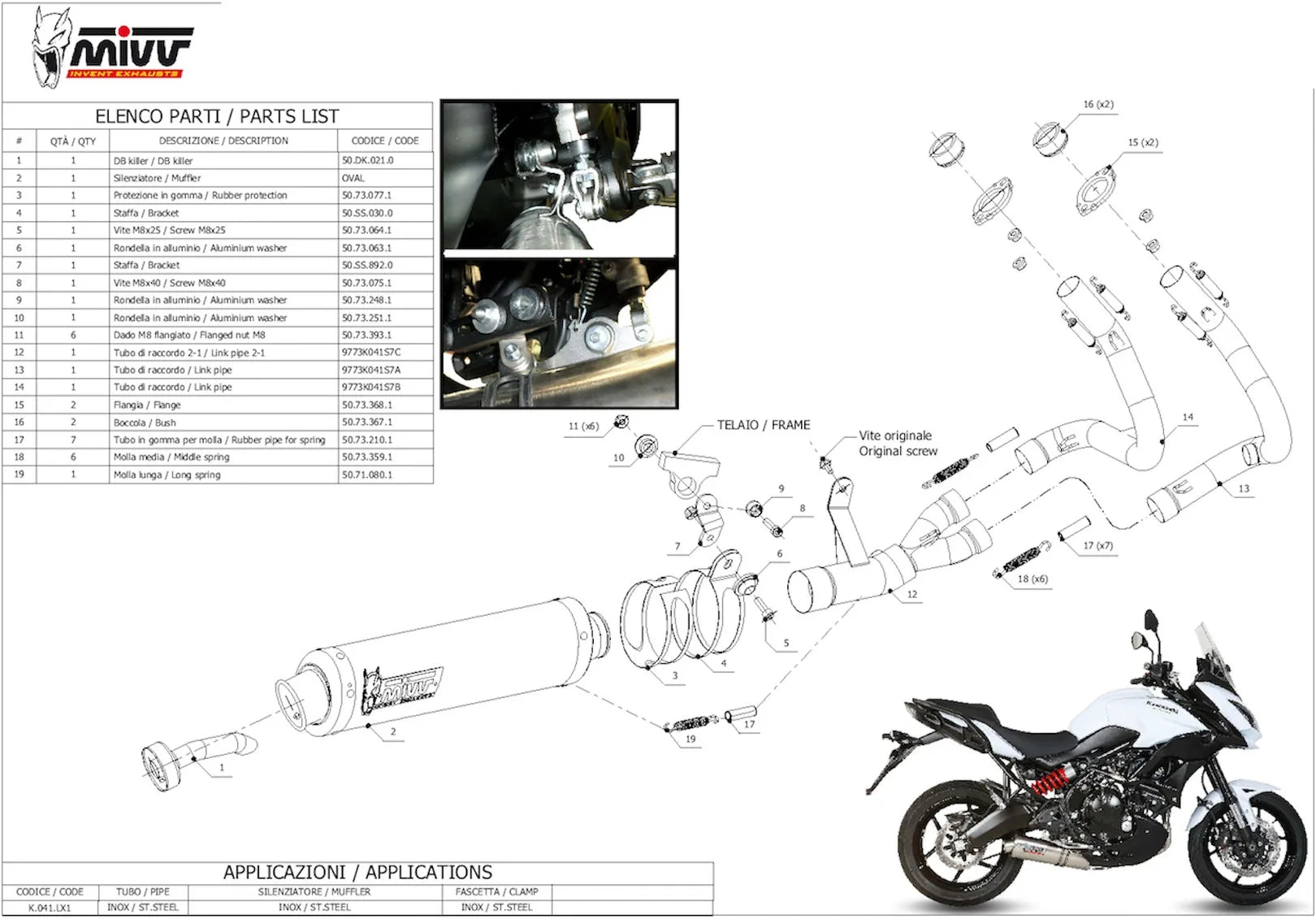 Impianto Di Scarico Completo Catalizzato E Con Omologazione Suono Oval Carbonio Carbonio - Mivv Compatibile Con Kawasaki Versys 650 (2015-2020)