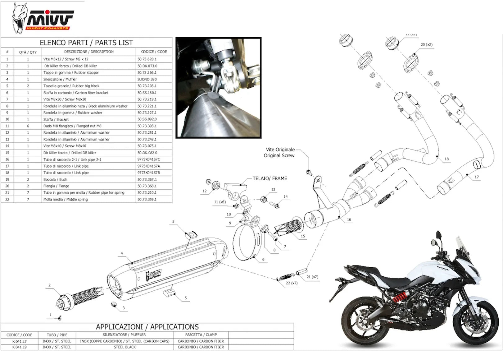 Impianto Di Scarico Completo Catalizzato E Con Omologazione Suono Suono Inox Nero Carbonio - Mivv Compatibile Con Kawasaki Versys 650 (2015-2020)