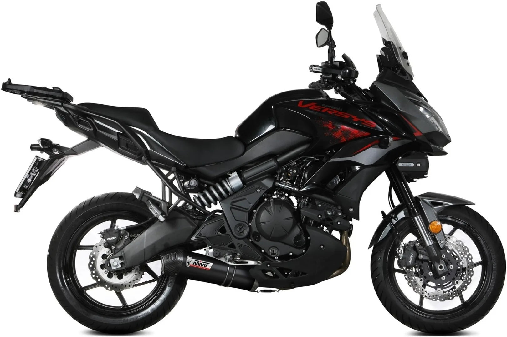Impianto Di Scarico Completo Non Catalizzato E Senza Omologazione Suono Oval Inox Nero Carbonio - Mivv Compatibile Con Kawasaki Versys 650 (2021-2023)