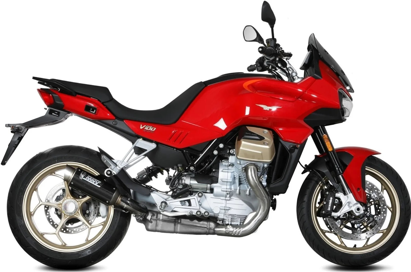 Impianto Di Scarico Completo Non Catalizzato E Con Omologazione Suono Gppro Carbonio - Mivv Compatibile Con Moto Guzzi V 100 Mandello 1000 (2022-2024)
