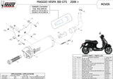 Terminale Di Scarico Non Catalizzato E Con Omologazione Suono Mover Inox Nero - Mivv Compatibile Con Piaggio Vespa Gts 300 (2008-2020)