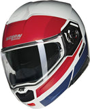 Flip-Up Travelling Motorcycle Helmet Nolan N90-3 White / Red / Blue Roboto 345 Size Xs