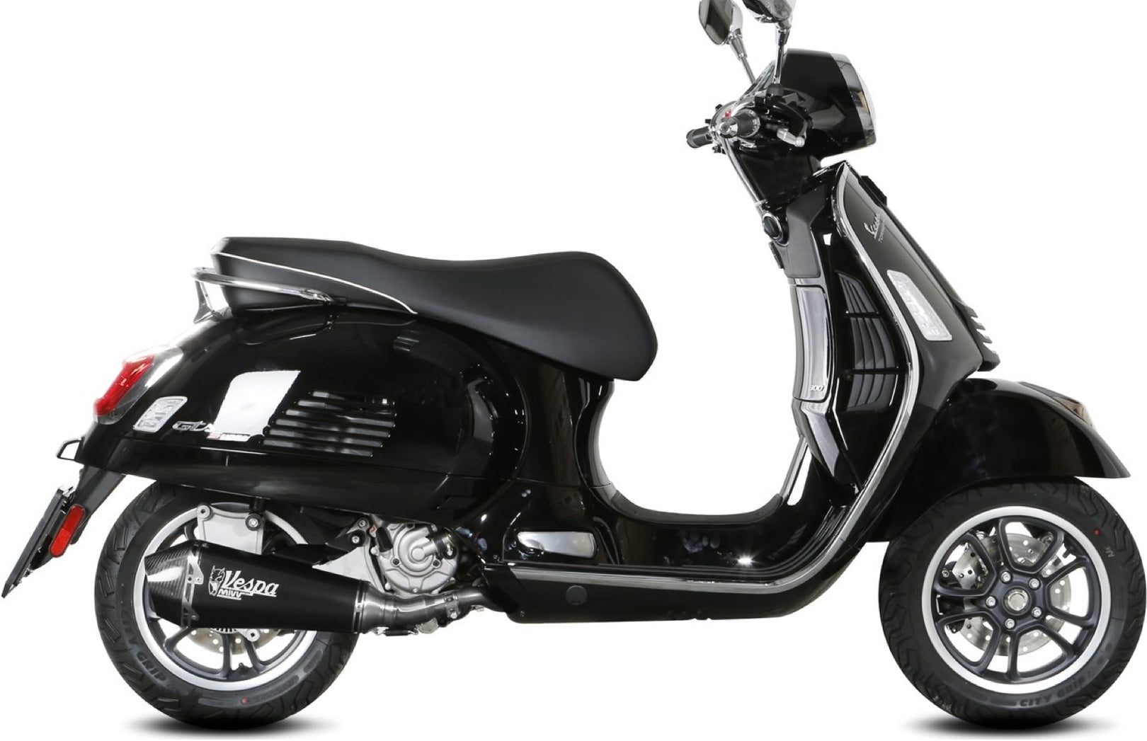 Non-Catalytic Exhaust Tip With Sound Certification Delta Race Steel Black Carbon - Mivv Compatible With Piaggio Vespa Gts 300 (2021-2024)