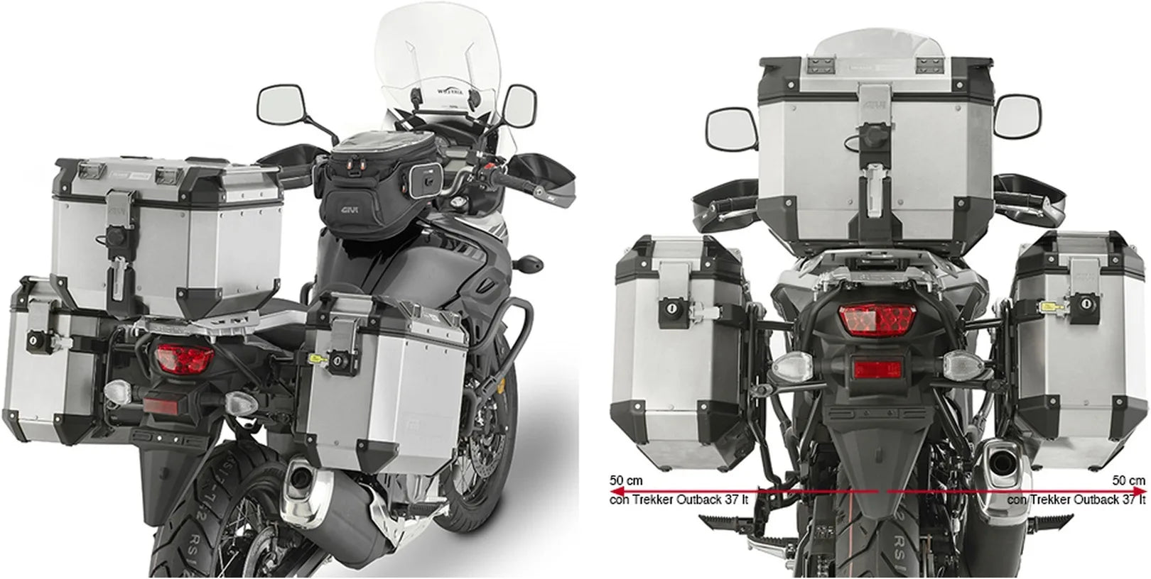 Valigie Laterali Monokey Cam-Side Trekker Outback Evo Smart Alluminio + Serratura 74 Lt Trekker Outback Evo Smart Alluminio - Givi Compatibile Con Suzuki Dl 650 V-Strom (2017-2024)