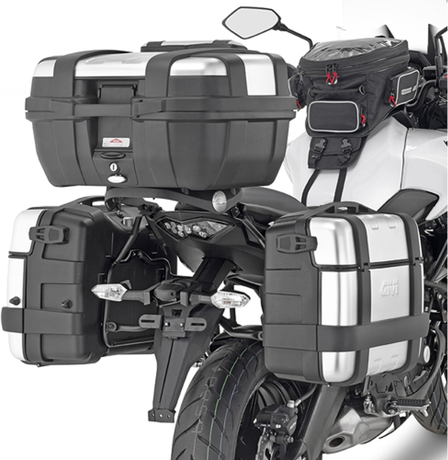 Trekker Dolomiti Aluminium Black Top Case + Side Cases - 118 Lt Trekker Dolomiti Aluminium - Givi Compatible With Kawasaki Versys 650 (2015-2021)