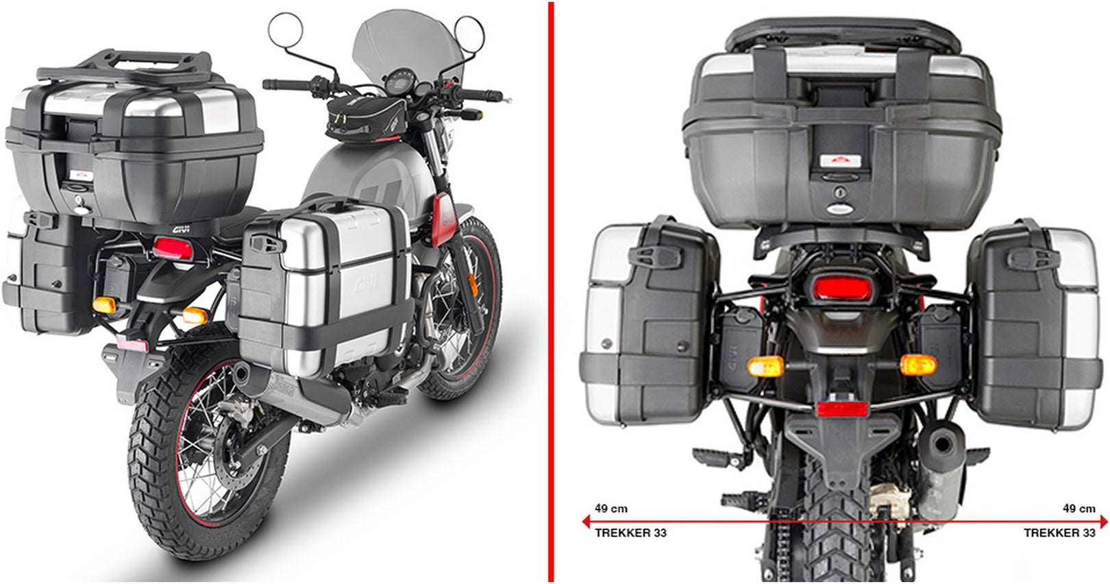 Trekker Dolomiti Aluminium Black Top Case + Side Cases - 102 Lt Trekker Dolomiti Aluminium - Givi Compatible With Royal Enfield Scram 411 (2022-2024)