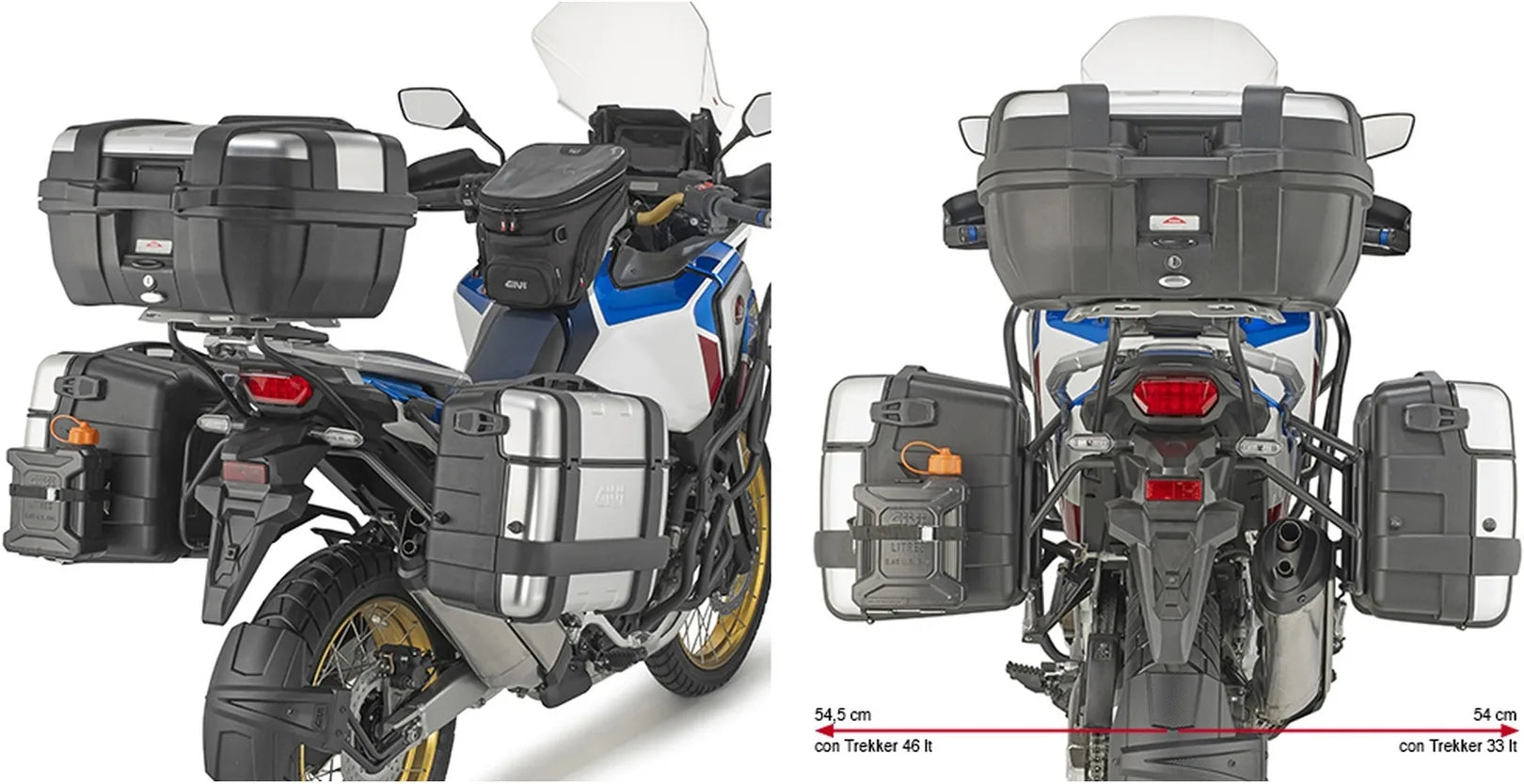 Valigie Laterali Monokey Trekker Nero 92 Lt Trekker Alluminio - Givi Compatibile Con Honda Crf 1100 L Africa Twin Adventure Sports (2020-2023)
