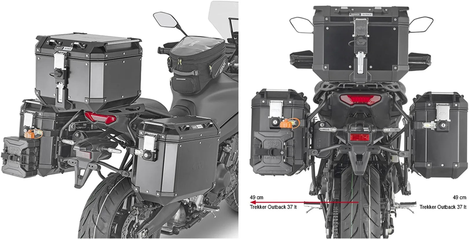 Valigie Laterali Monokey Cam-Side Trekker Outback Evo Smart Alluminio Nero + Serratura 74 Lt Trekker Outback Evo Smart Alluminio - Givi Compatibile Con Yamaha Tracer 9 - Gt - Gt+ (2021-2024)