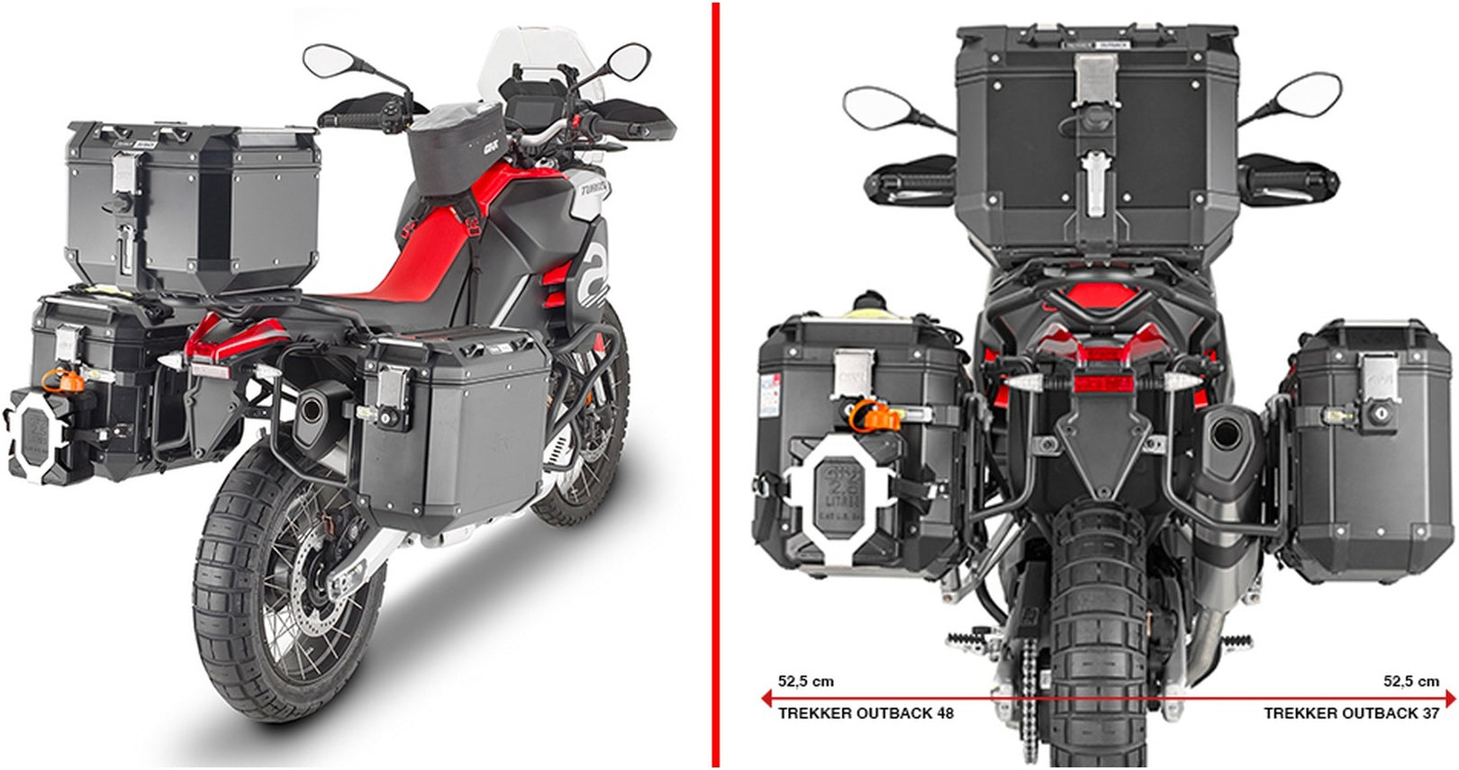 Monokey Cam-Side Trekker Outback Evo Smart Aluminium Side Cases + Locks - 88 Lt Trekker Outback Evo Smart Aluminium - Givi Compatible With Aprilia Tuareg 660 (2021-2024)