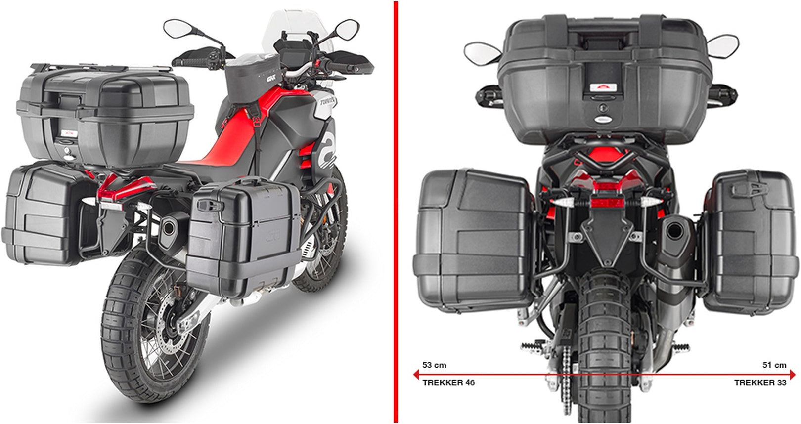 Monokey Trekker Alaska Black Aluminium Side Cases - 72 Lt Trekker Alaska Aluminium - Givi Compatible With Aprilia Tuareg 660 (2021-2024)