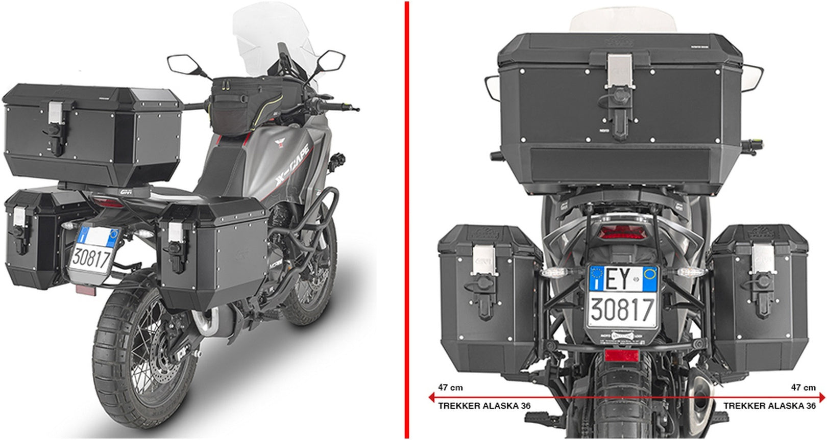 Monokey Trekker Alaska Aluminium Side Cases - 72 Lt Trekker Alaska Aluminium - Givi Compatible With Moto Morini X-Cape 649 (2021-2024)