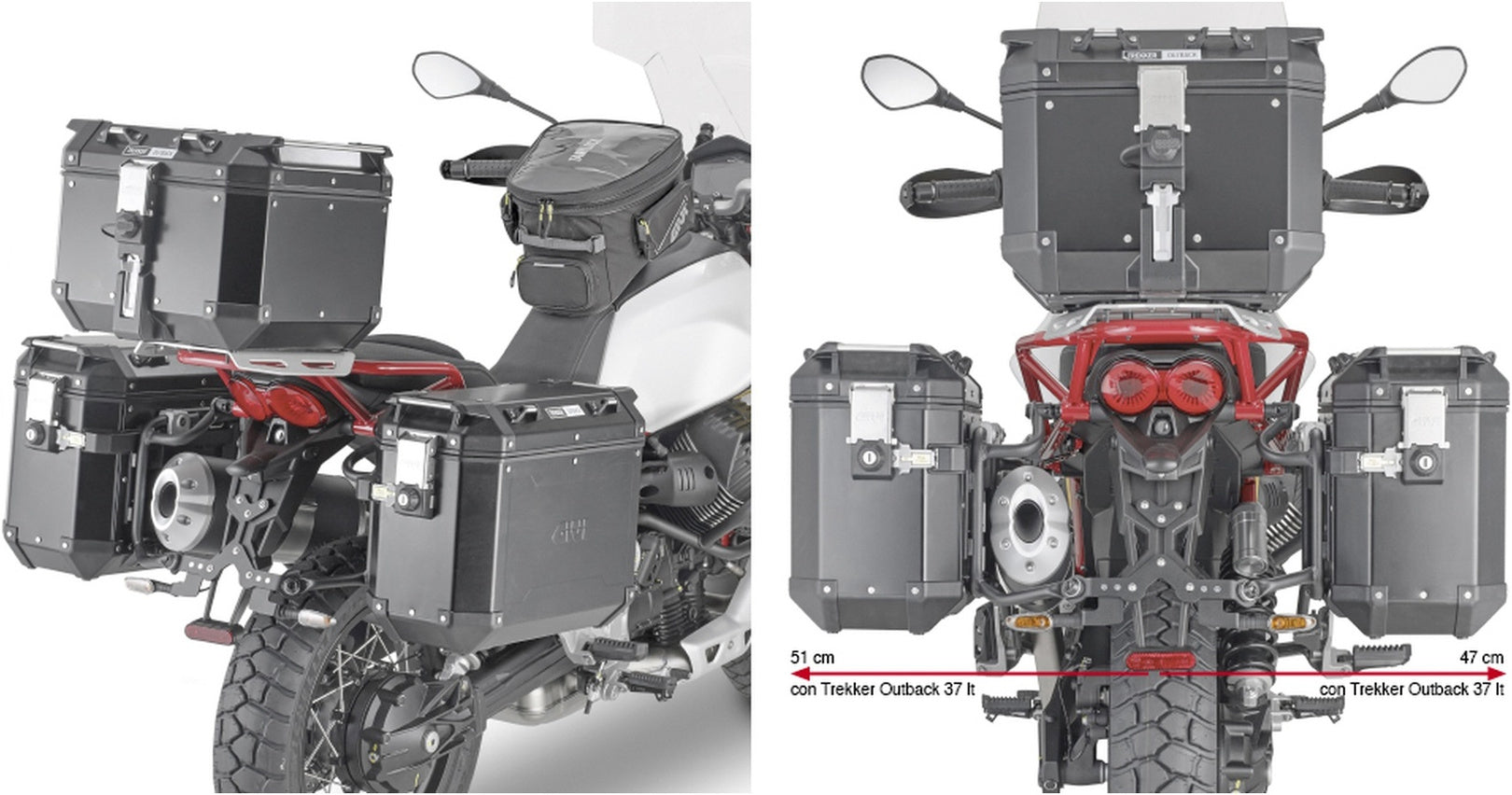 Monokey Cam-Side Trekker Outback Evo Smart Aluminium Side Cases + Locks - 77 Lt Trekker Outback Evo Smart Aluminium - Givi Compatible With Moto Guzzi V85 Tt (2019-2023)