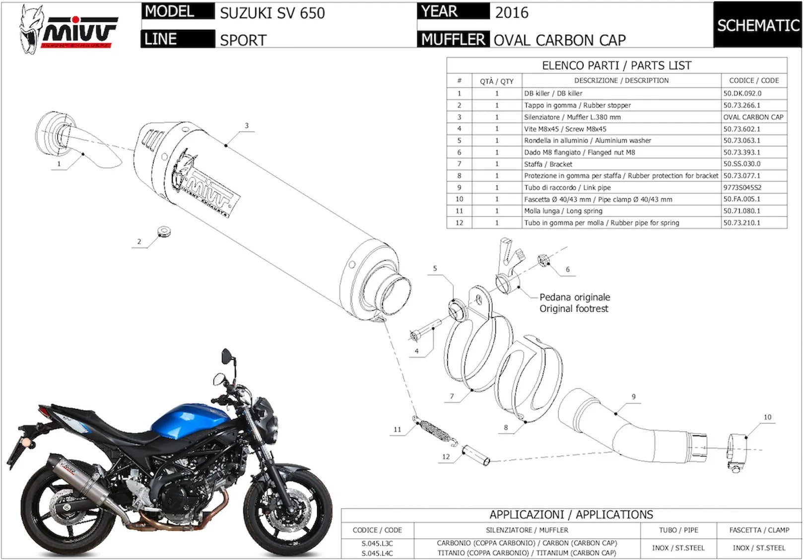 Terminale Di Scarico Con Omologazione Suono Oval Carbonio Carbonio - Mivv Compatibile Con Suzuki Sv 650 (2016-2024)