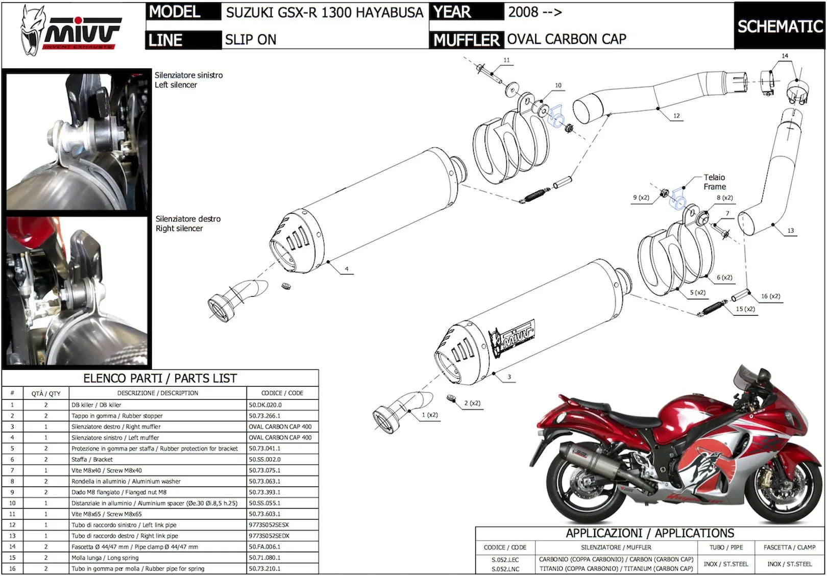 Doppio Terminale Di Scarico Con Omologazione Suono Oval Carbonio Carbonio - Mivv Compatibile Con Suzuki Gsx-R 1300 Hayabusa (2008-2017)
