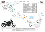 Impianto Di Scarico Completo Catalizzato E Con Omologazione Suono Delta Race Inox Nero Carbonio - Mivv Compatibile Con Triumph Trident 660 (2021-2024)