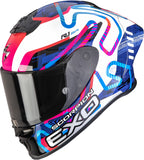 Full-Face Motorcycle Helmet Scorpion Exo Exo-R1 Evo Ii Air Ultra Tct White Blue Pink Cornering Size M