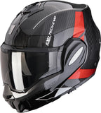 Casco Modulare Per Moto Scorpion Exo Exo-Tech Evo Carbon Carbon Fiber Nero Rosso Cad Taglia Xs