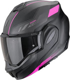 Casco Modulare Per Moto Scorpion Exo Exo-Tech Evo Polycarbonate Nero Opaco Rosa Socius Taglia M