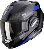 Casco Modulare Per Moto Scorpion Exo Exo-Tech Evo Polycarbonate Nero Blu Socius Taglia Xs