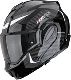 Casco Modulare Per Moto Scorpion Exo Exo-Tech Evo Pro Ultra Tct Nero Argento Acuti Taglia M
