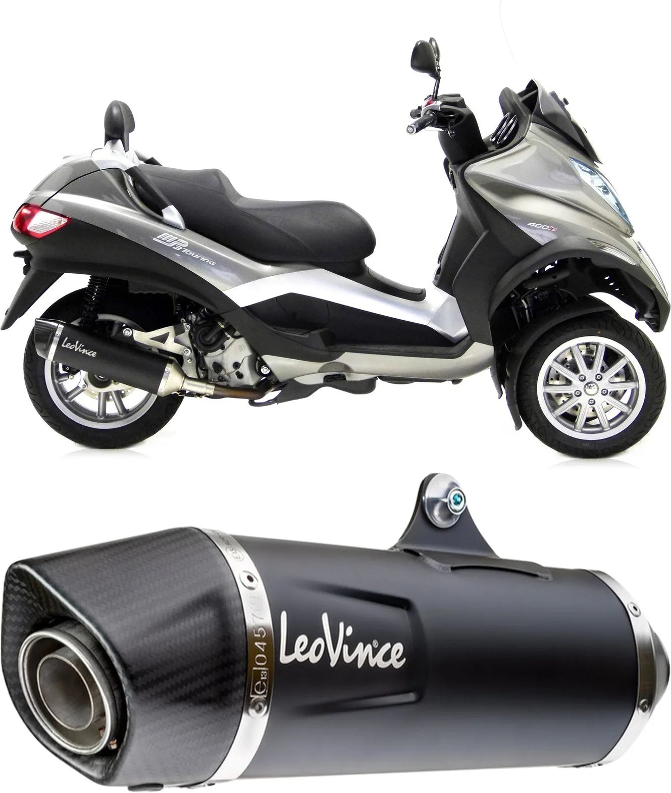 Terminale Di Scarico Senza Omologazione Suono Nero Acciaio Fondello Carbonio - Leovince Compatibile Con Piaggio Mp3 400 - Lt - Rst (2007-2012)
