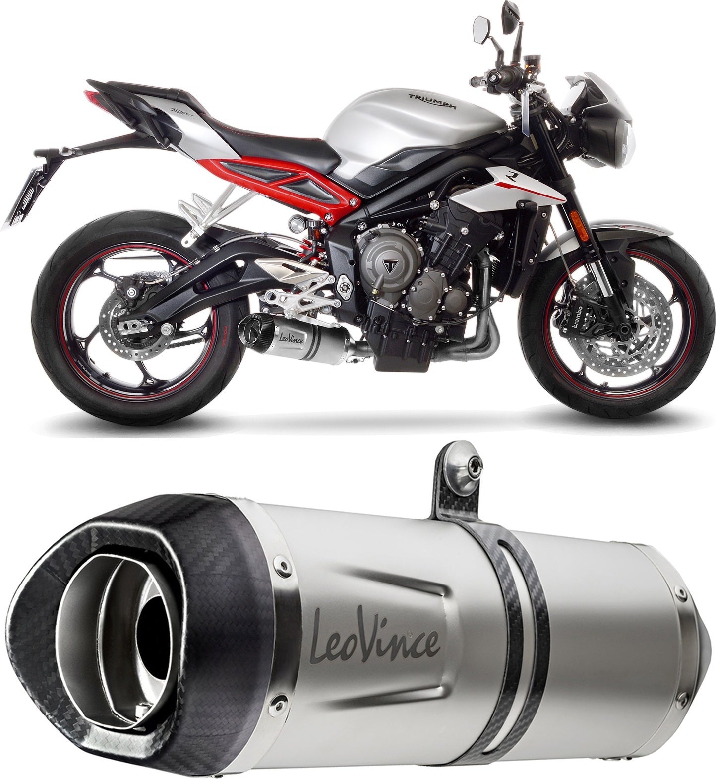 Exhaust Tip Without Sound Certification Lv One Evo Stainless Steel Carbon Fiber End Cap - Leovince Compatible With Triumph Street Triple 765 Rs (2020-2022)