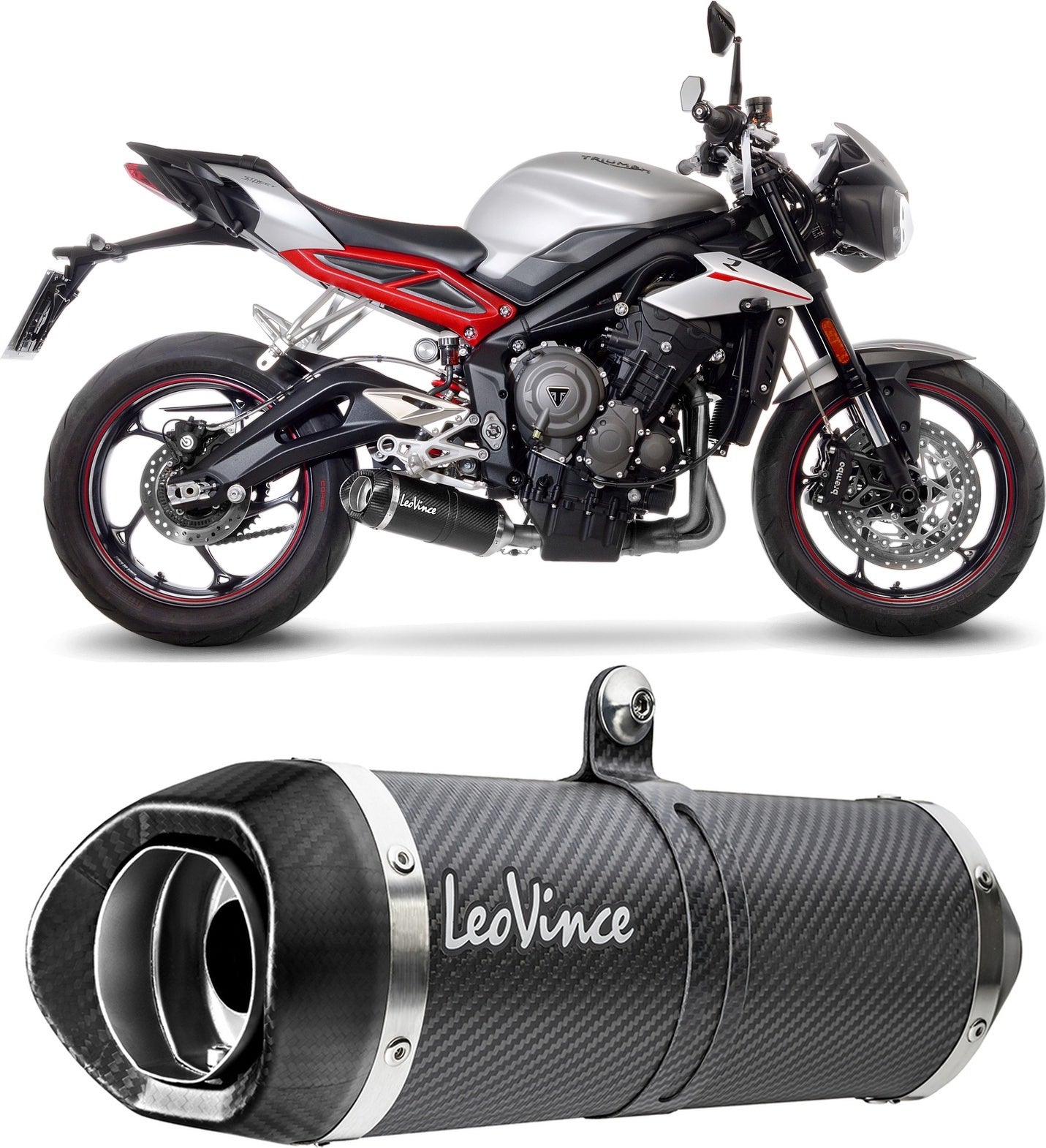 Exhaust Tip Without Sound Certification Lv One Evo Carbon Fiber Carbon Fiber End Cap - Leovince Compatible With Triumph Street Triple 765 Rs (2017-2019)