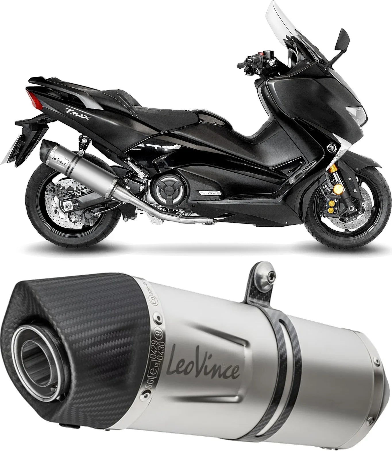 Impianto Di Scarico Completo Non Catalizzato E Senza Omologazione Suono Lv One Evo Acciaio Fondello Carbonio - Leovince Compatibile Con Yamaha Yp 530 T-Max Abs Sx (2017-2019)
