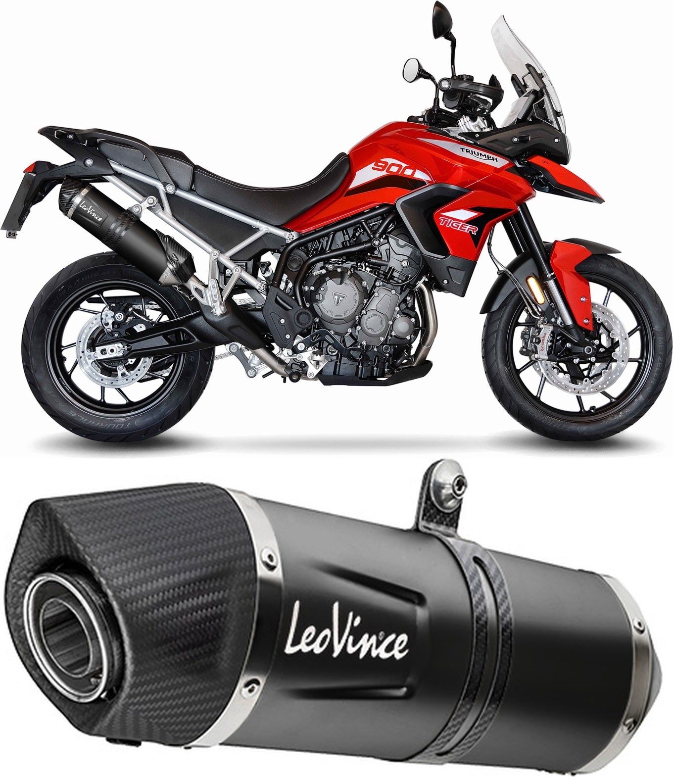 Exhaust Tip Without Sound Certification Lv One Evo Steel Black Carbon Fiber End Cap - Leovince Compatible With Triumph Tiger 900 Gt - Pro (2020-2023)