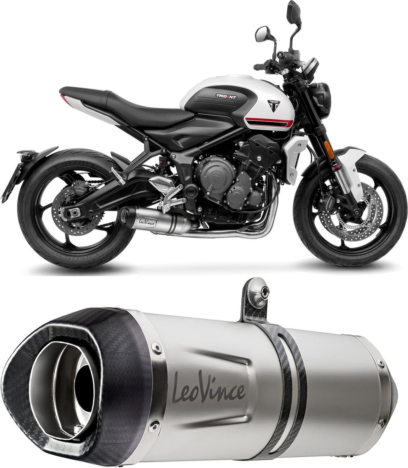 Complete Exhaust System Without Catalytic Converter And Without Sound Certification Lv One Evo Stainless Steel Carbon Fiber End Cap - Leovince Compatible With Triumph Trident 660 (2021-2024)