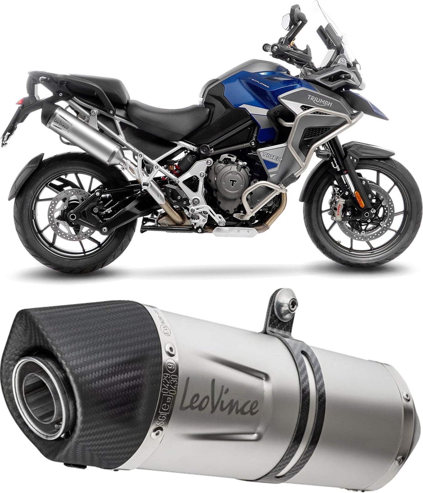 Exhaust Tip Without Sound Certification Lv One Evo Stainless Steel Carbon Fiber End Cap - Leovince Compatible With Triumph Tiger 1200 Gt Rally (2022-2024)